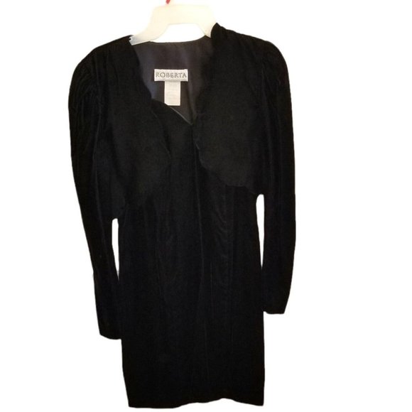 Vintage 90s Black Dress Set Scalloped Edge Classic LBD Sweetheart Neckline Sz S - Picture 2 of 9